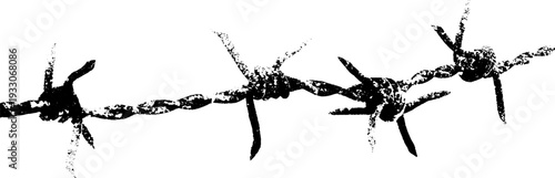 Abstract grunge silhouette of wire barbs in stencil style design for decoration