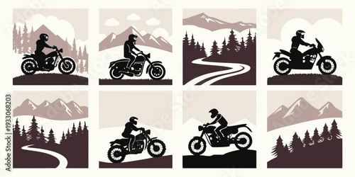 A diverse collection of vintage and modern vehicles on a scenic road trip Vector