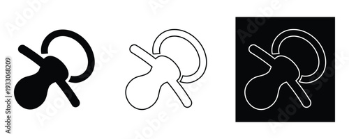 Modern baby pacifier icons in black and white