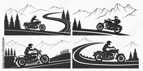 A thrilling journey through the mountains on a motorbike adventure Vector