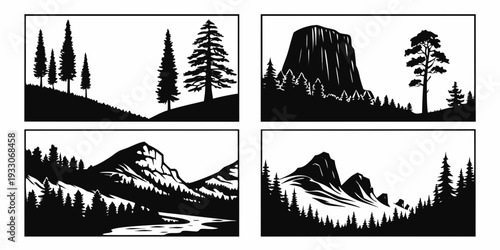 Four distinct landscapes showcasing diverse natural scenery and terrain Vector