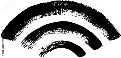 Grunge wifi signal arcs in black and white stencil design for posters