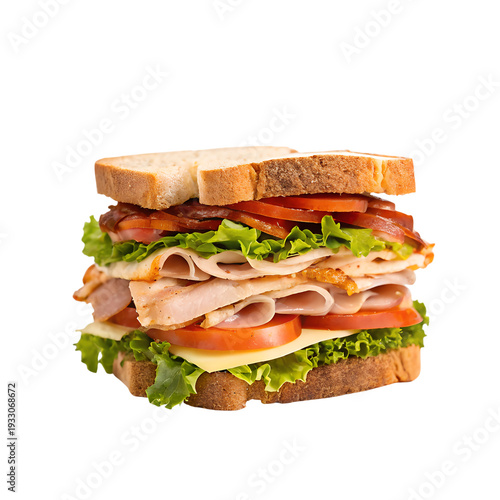 A delicious club sandwich with turkey bacon and cheese