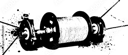 High contrast abstract grunge winch drum stencil illustration