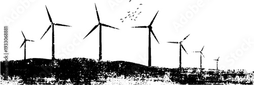 Abstract stencil design of wind generator blades in high contrast for renewable energy themes