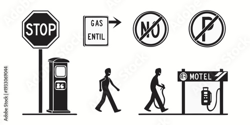 Various street signs and symbols indicating restrictions and directions for pedestrians Vector