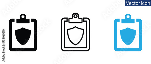 Protect your data with these modern shield icons on clipboards, perfect for business, finance, and healthcare designs