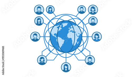 Global network globe connected to multiple user avatars_26