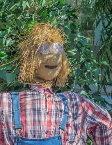 Scarecrow of the garden with straw hair
