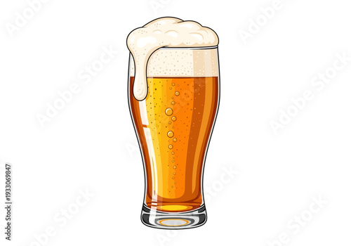 Golden Beer Glass with Foam Vector Illustration