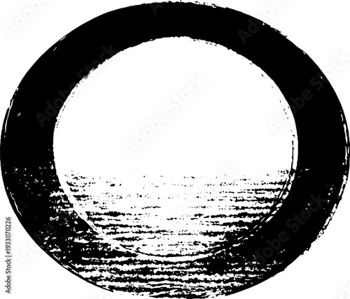 Abstract high-contrast snow melt ring on window sill in stencil style