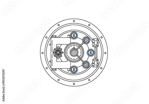 Detailed overhead view of mechanical device with circular housing and internal components including gears and fasteners for industrial applications