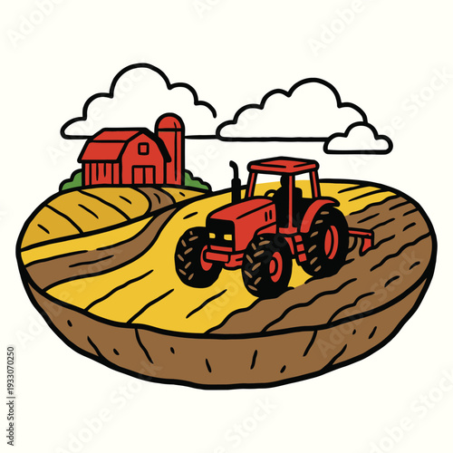 Farm Tractor Field Work Illustration
