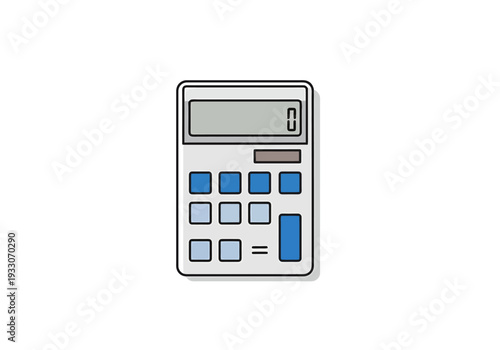A Simple Electronic Calculator with a Digital Display Showing Zero and Blue Buttons for Numerical Input and Operations on a White Background