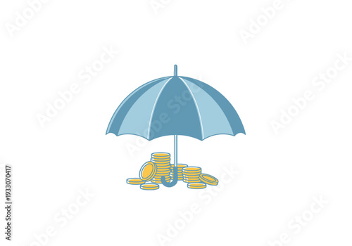 Financial Protection Concept Umbrella Covering Stacked Coins Safe Investment Security Safeguard Wealth Preservation Business Finance