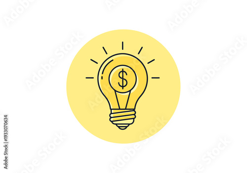 Light bulb with dollar symbol inside represents financial success and profitable business ideas concept for innovation and wealth creation