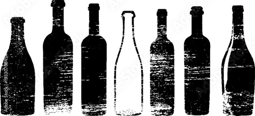 Vintage wine bottle silhouettes in high contrast stencil for design and decoration