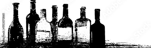 High contrast wine bottle silhouettes in stencil style for artistic decor