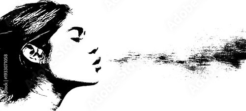 Winter breath vapor silhouette in high contrast stencil style