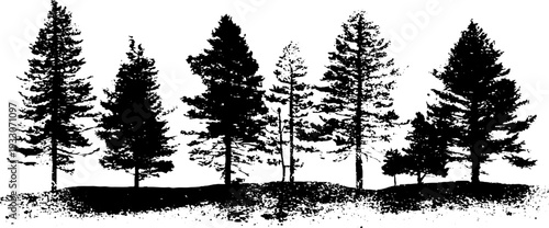 Winter pine forest stencil style in high contrast design for art prints and decor