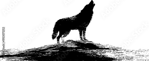 Majestic wolf and cracked mirror in high contrast black and white ink illustration