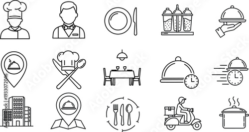 "Restaurant Service and Delivery Icons"