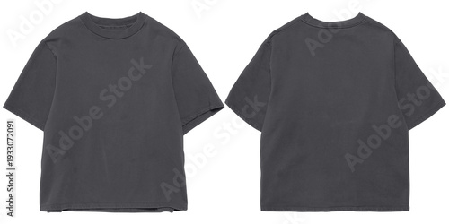 Slika na platnu Boxy oversized dark grey t-shirt mockup bundle, front and back view, t-shirt mock up for clothing, apparel, fashion, etc