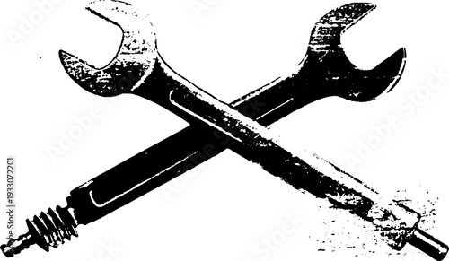 Crossed wrench tools in high contrast stencil design for industrial art and craft projects