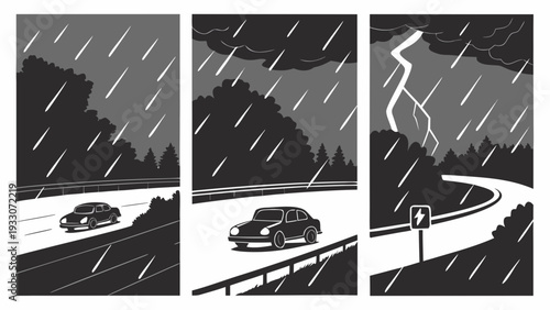 A series of photographs capturing the intricate details of a spider's web in a natural setting. Vector