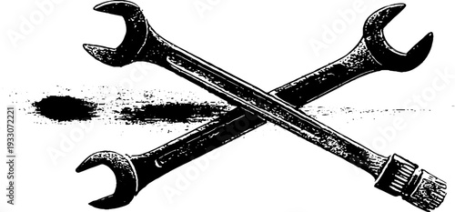 Crossed wrenches stencil style illustration for industrial design and diy projects