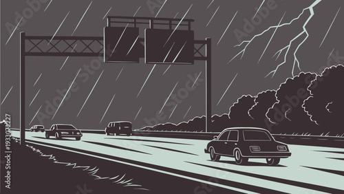 A group of people in a room with a projector screen and a sign. Vector