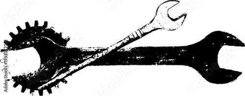 Industrial tools design with crossed wrench and gear stencil art