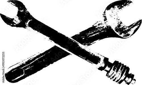 Crossed wrenches stencil design for industrial and mechanic themes