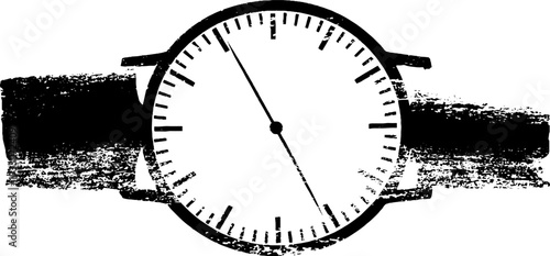 Grunge style wristwatch icon in high contrast stencil design for posters and labels