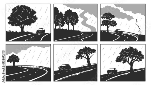 A dramatic sequence of a tree being struck by lightning and catching fire Vector