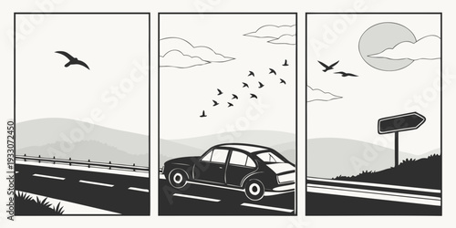 A surrealist painting depicting a bird transforming into a flock and then into the moon Vector