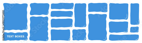 Wavy organic water blue rectangles shape frames. Text boxes with irregular edge set. Liquid block for abstract doodle area. Callouts with curvy uneven border. Vector hand drawn banner backgrounds.