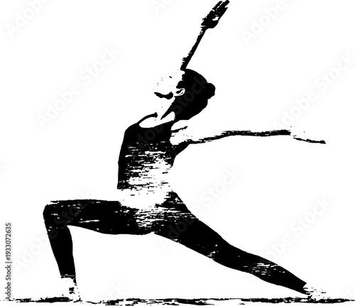 Yoga pose silhouette in high contrast stencil style for fitness and meditation design