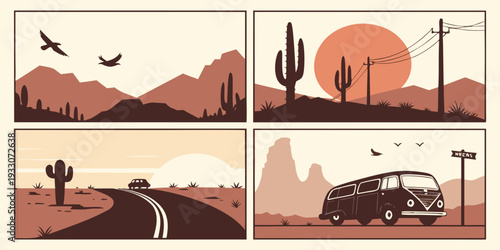 A journey through the desert showcasing diverse landscapes and iconic symbols Vector