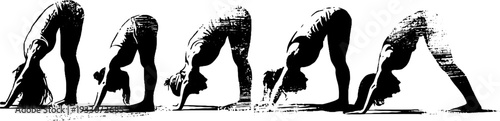 Abstract high contrast yoga pose silhouettes in stencil style for fitness and meditation design