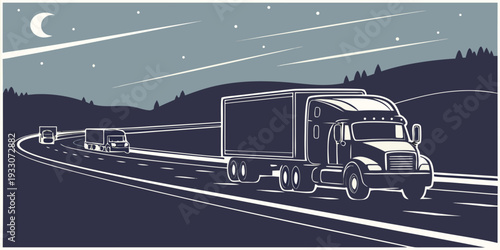 A vintage truck drives through a stormy night on a wet and reflective road Vector