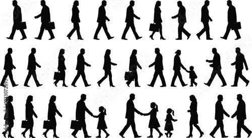 Professional business people silhouettes walking and standing with briefcases in corporate attire on white background vector,