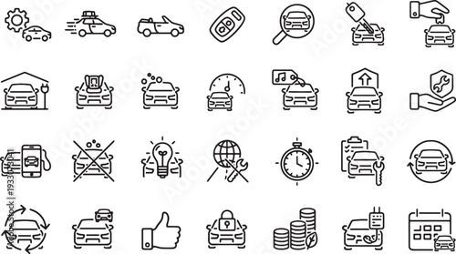 car service icons set for website or app design