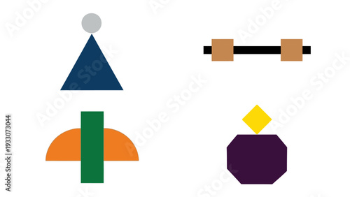 Abstract Geometric Shapes Icons Set: Christmas Tree, Dumbbell, Candle, Abstract Symbol