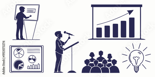 A diverse group of people engaging in various business and presentation activities Vector
