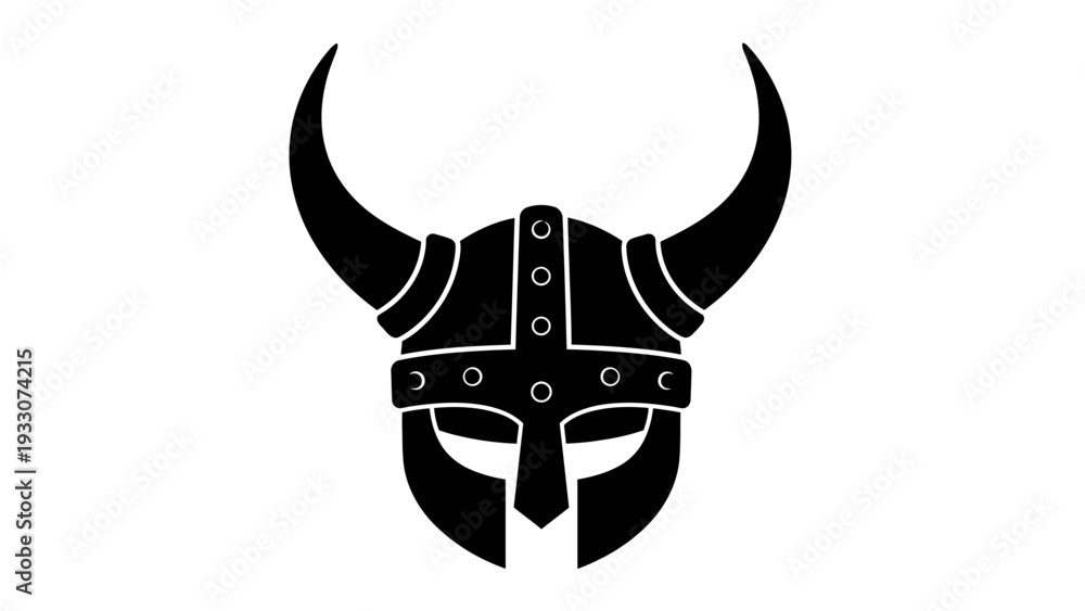 Fototapeta premium Black Viking Helmet Icon with Horns, Norse Warrior Symbol, Medieval Warrior Head