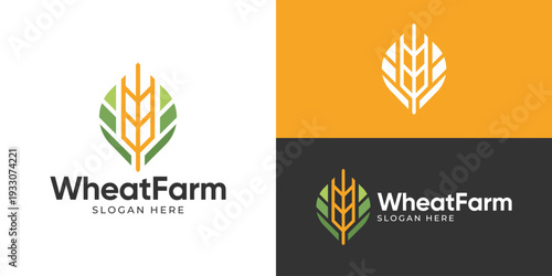 Creative simple wheat farm logo template. Abstract wheat grain rice farm logo design vector illustration.