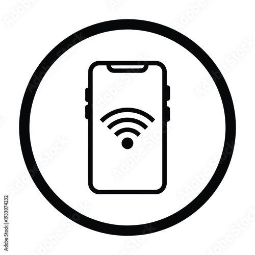Smartphone with wi fi connectivity symbol displayed on screen minimalist circular frame design isolated on white background