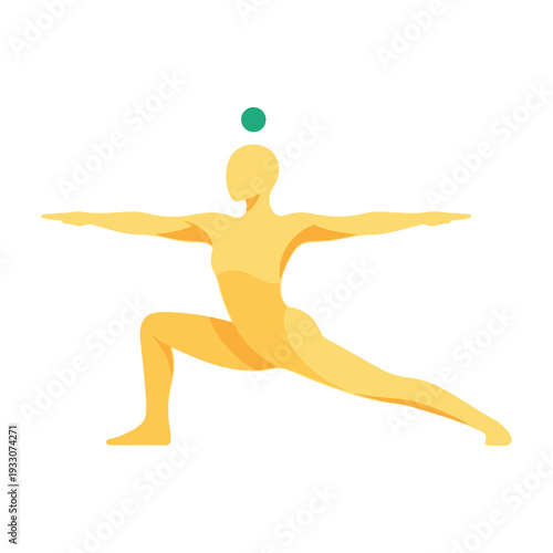 Yellow silhouette of a person in a warrior yoga pose with arms extended and legs in a lunge position isolated on a clean white background embodying balance and strength