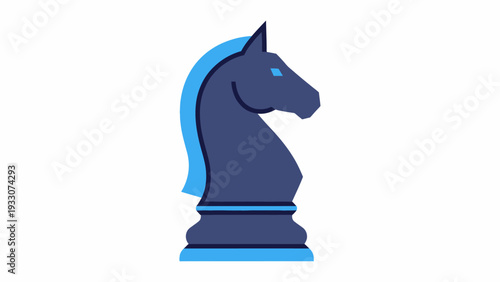 Blue Chess Knight Piece Icon, Strategy Game Symbol, Isolated on White Background